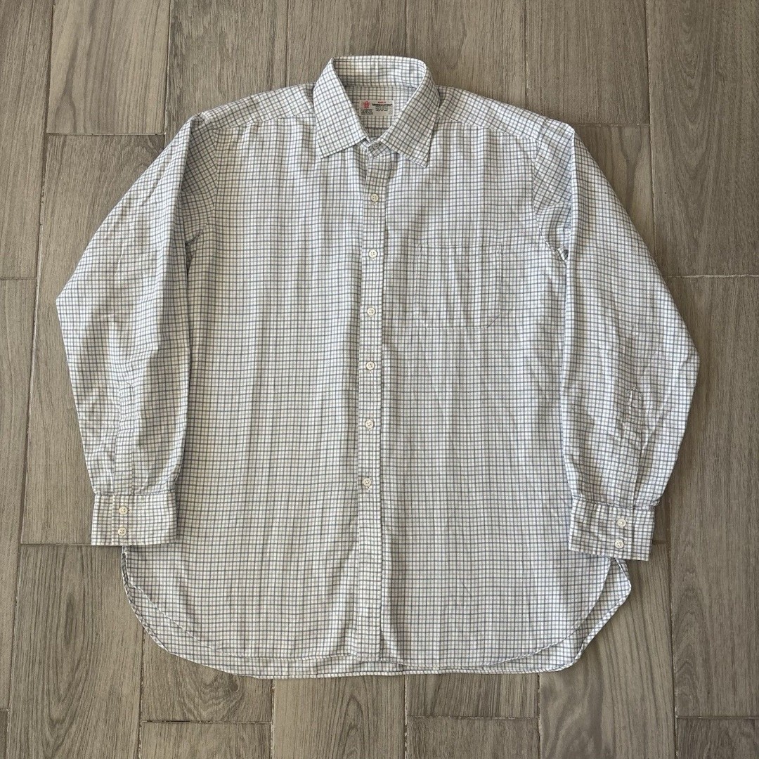 Turnbull & Asser Dress Shirt Men’s XXL Wool Blend Gingham Check Blue White