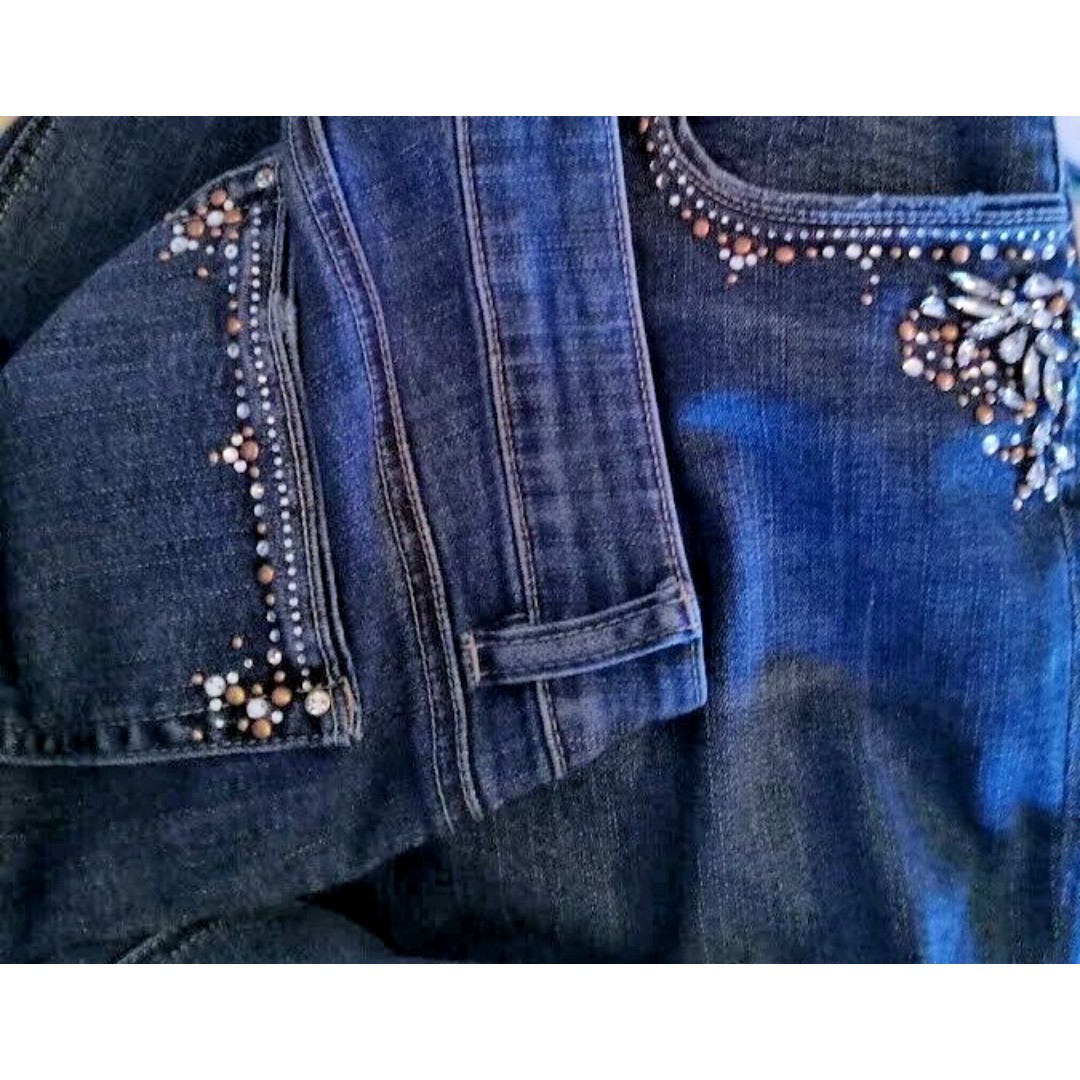 White House Black Market Embellished Slim Stretch Pants Crop Blue Denim Jeans 12