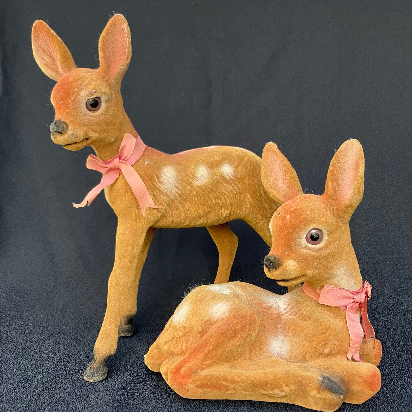 Large Flocked Fawn Deer Figurines - Set of 2