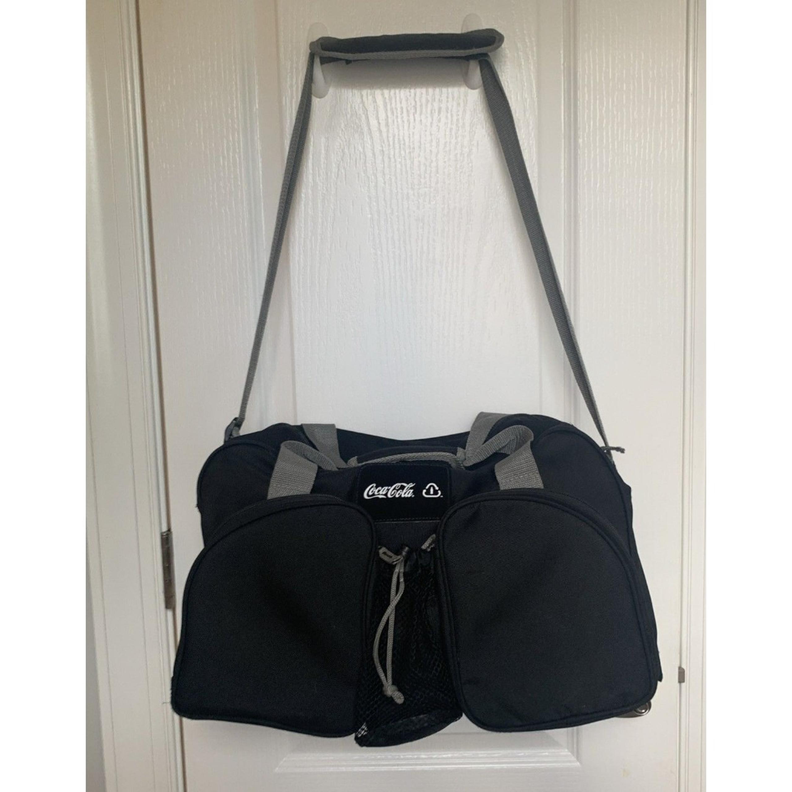 Coca Cola Duffel Tote Travel Bag Black Gray 17x9 Shoulder Strap Pockets 2010