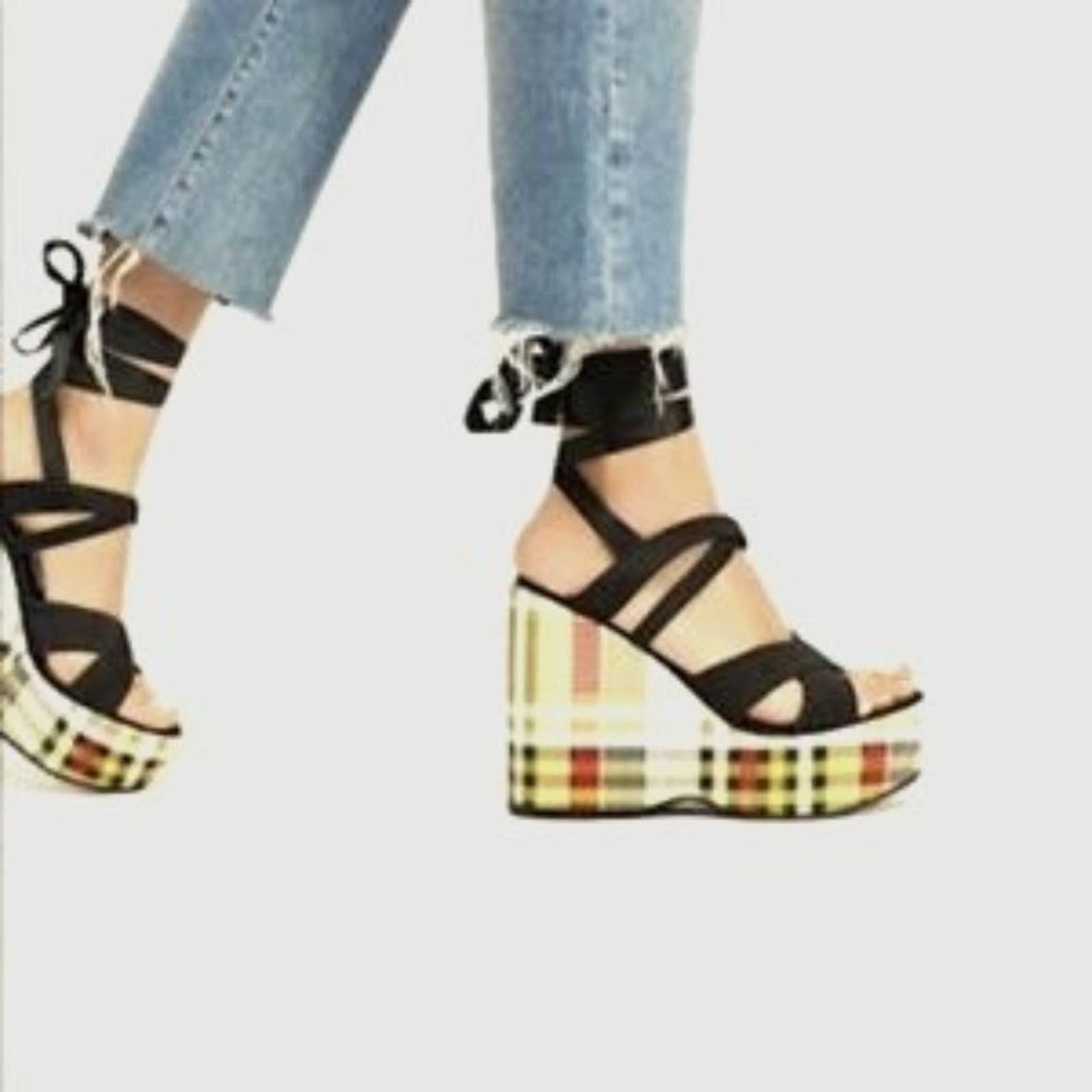 Intentionally Blank Plaid Platform Wedge