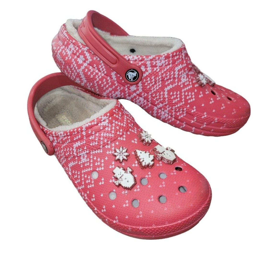 Crocs Cozy Clogs Christmas Holiday Red Slipper Shoes Snowman Size W 10 M 8