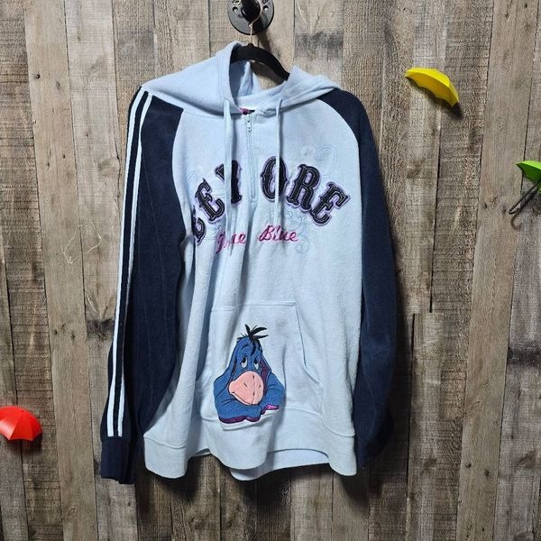 Disney Eeyore Blue Vintage 90s Hoodie Sweatshirt Jacket Fleece
