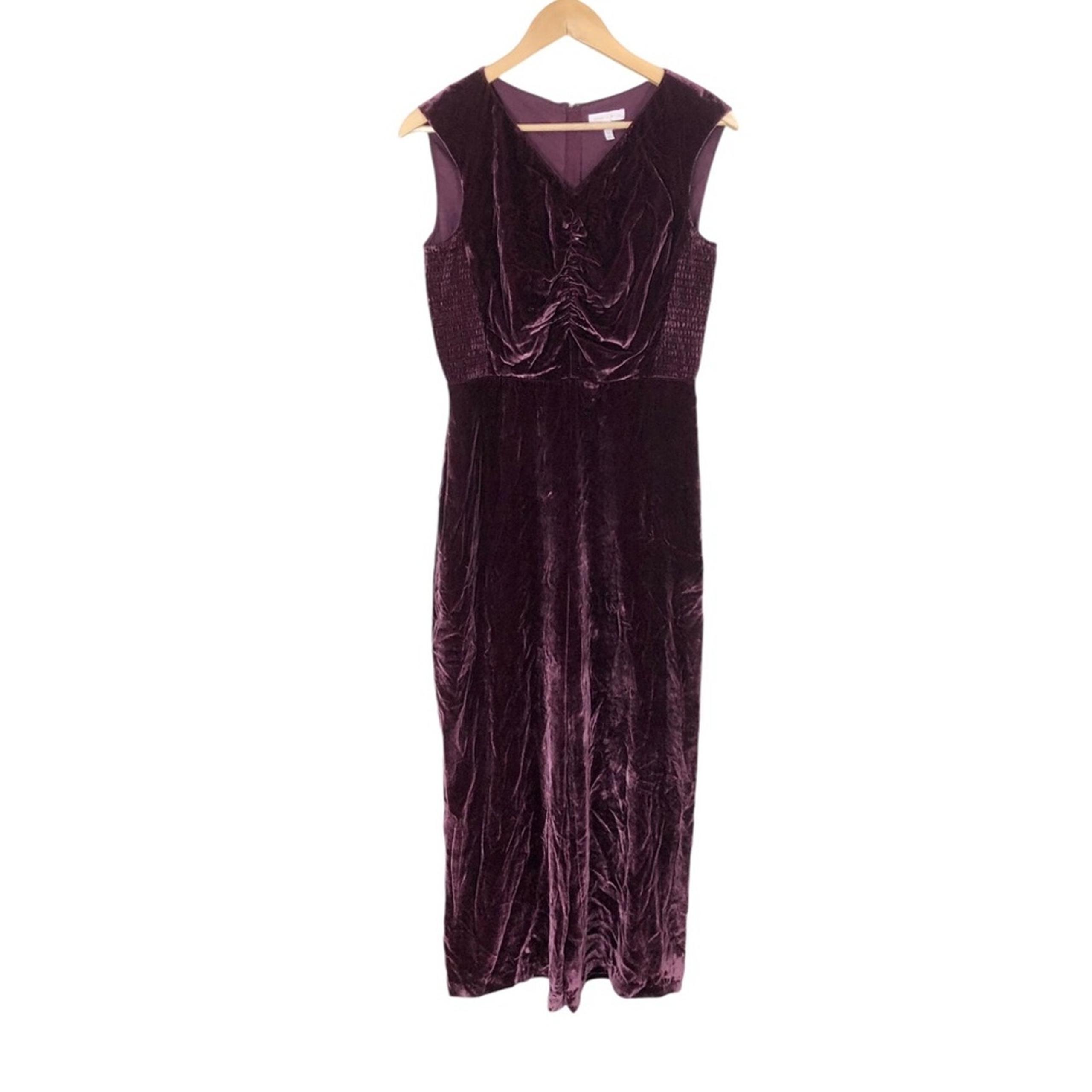 Rebecca Taylor Purple Velvet Sleeveless Ruched Smocked Jumpsuit Size 6