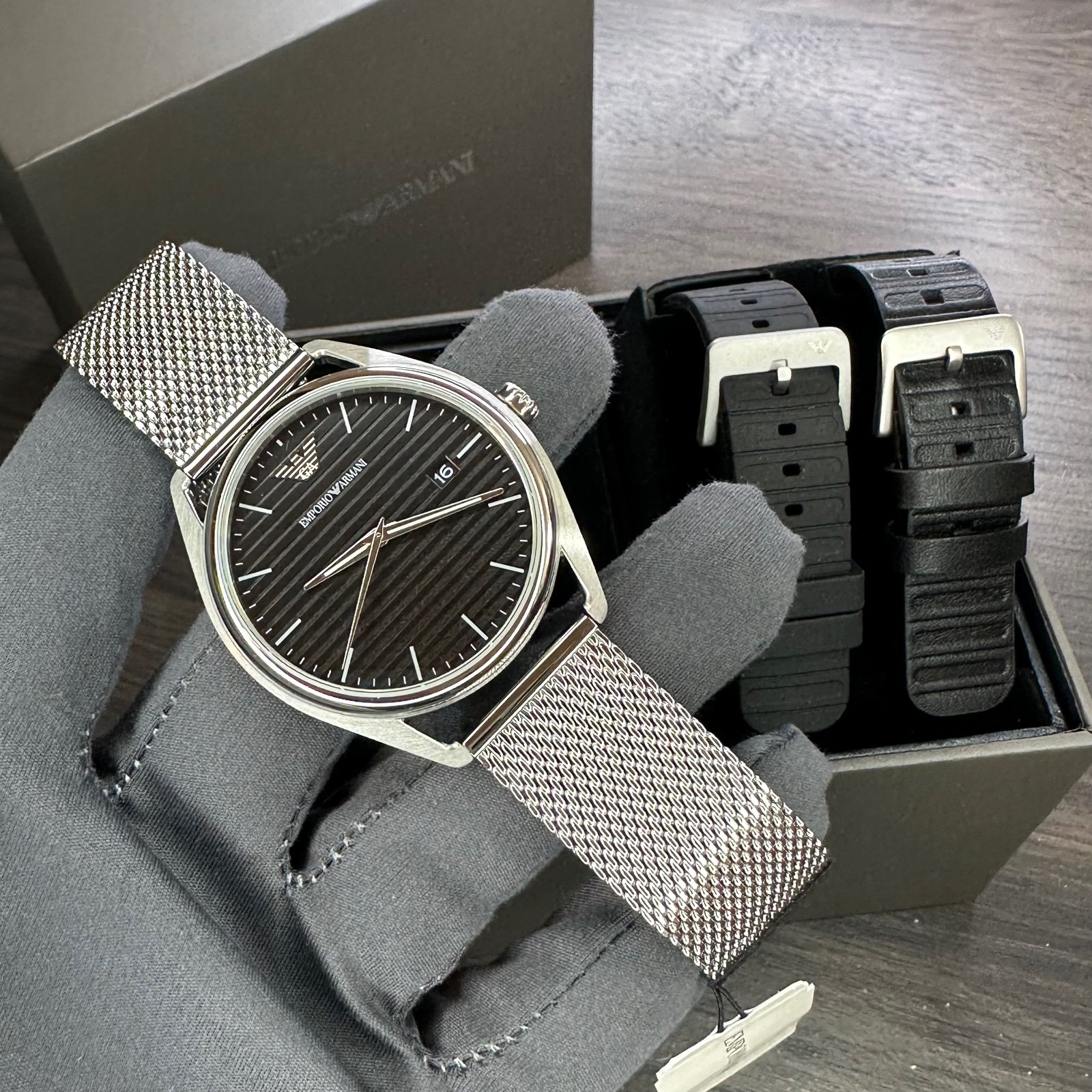 NEW✅ SET✅ Emporio Armani Stainless Steel Mesh Mens Watch Interchangeable Strap