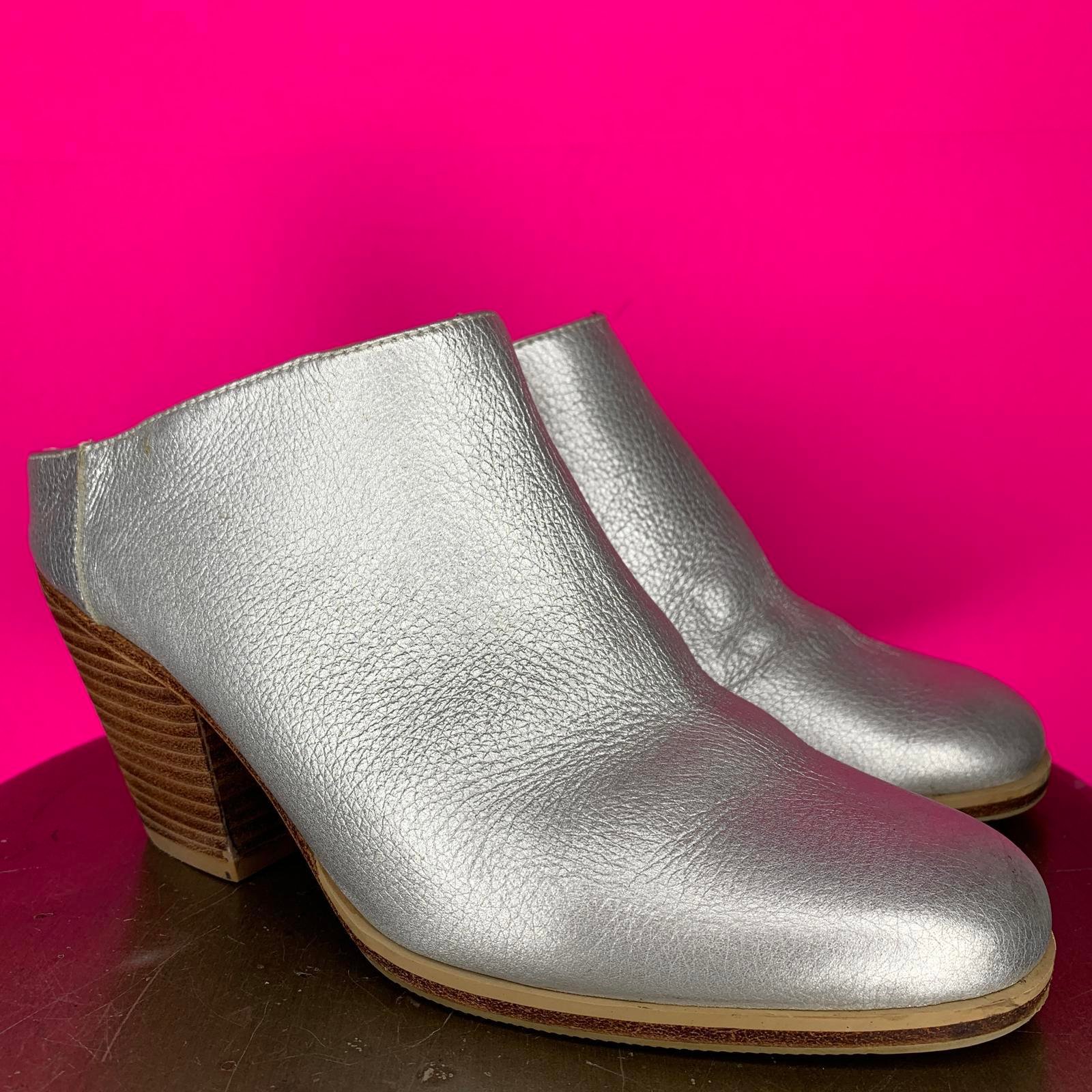 Rachel Comey Mars Silver Leather Block Heel Mule Sz 7