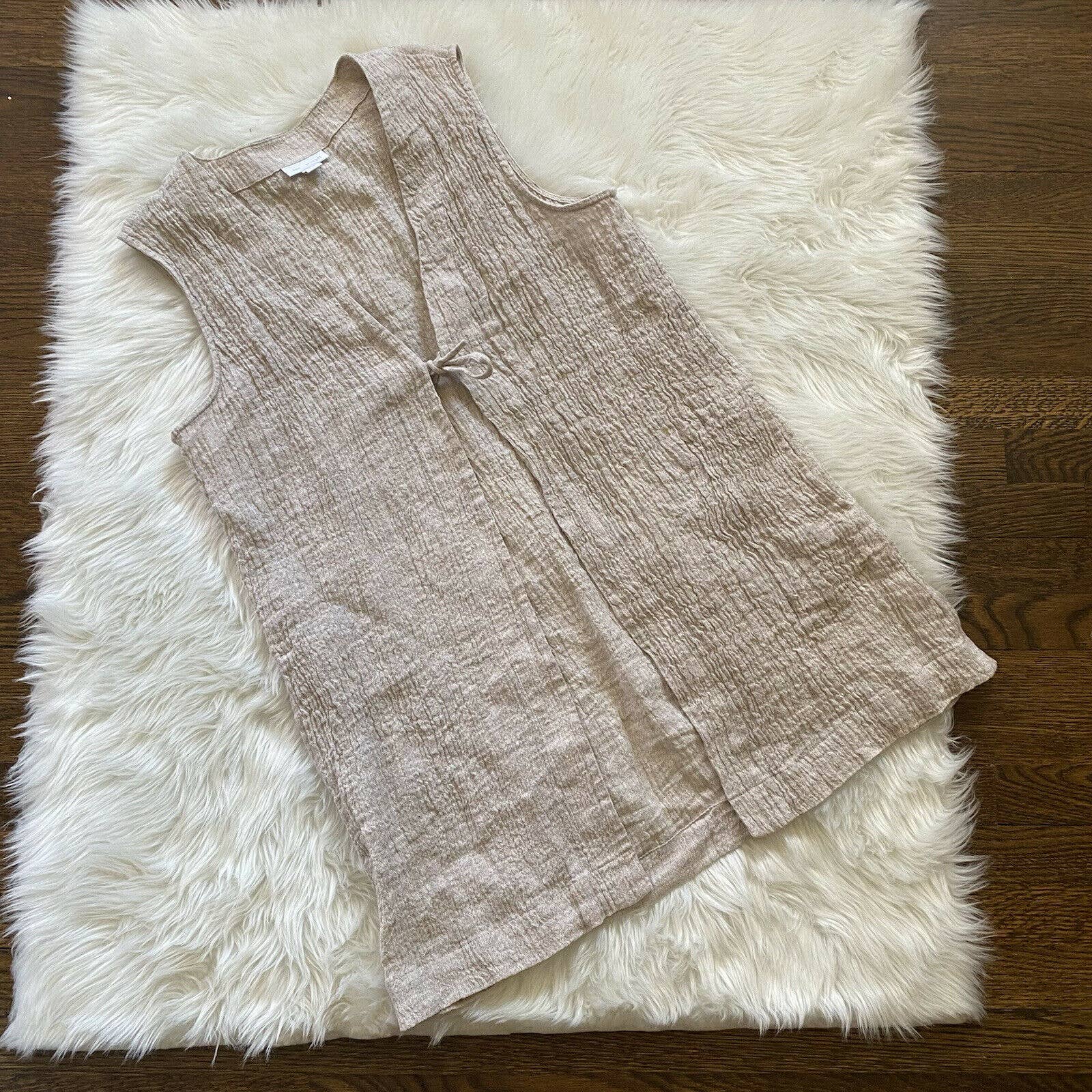 Pure J Jill Linen Medium Duster Long Vest Cardigan Lagenlook Tie Front