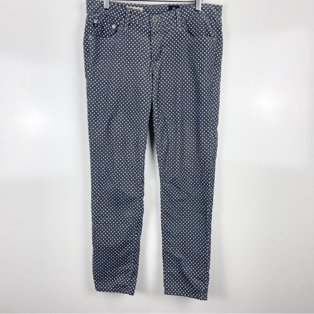 AG Jeans The Stevie Ankle Slim Straight Grey Polka Dot Corduroy Jeans Size 30R