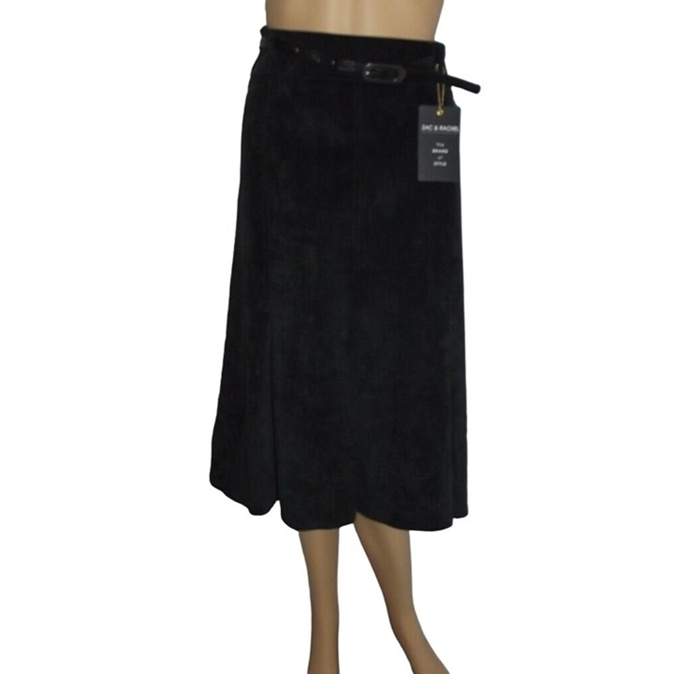 Zac & Rachel Midi Skirt 12 Long Black Gored A-line w/Belt bell tulip l