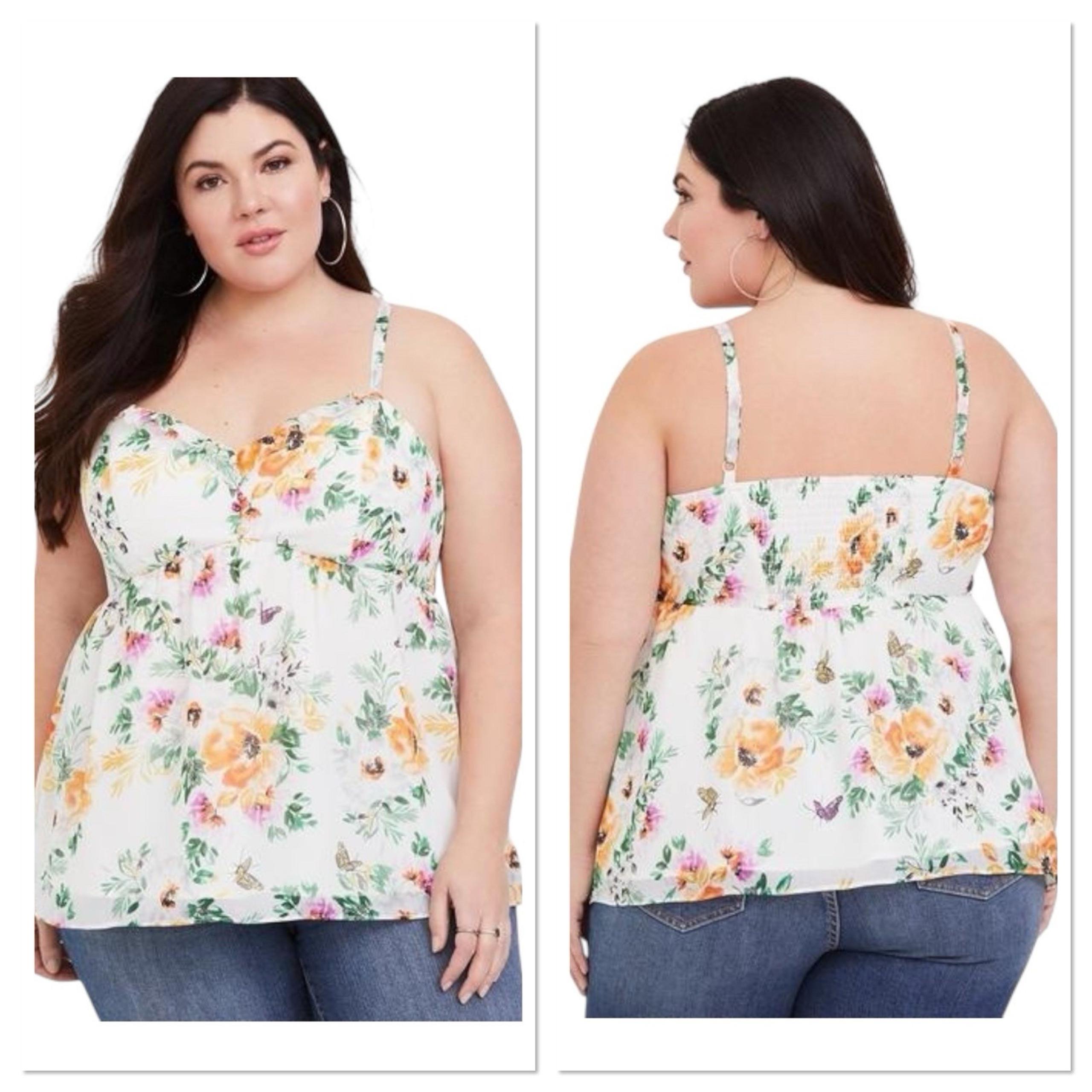 Torrid White Ivory Floral Chiffon Babydoll Cami Tank Womans 2 2X Cottagecore