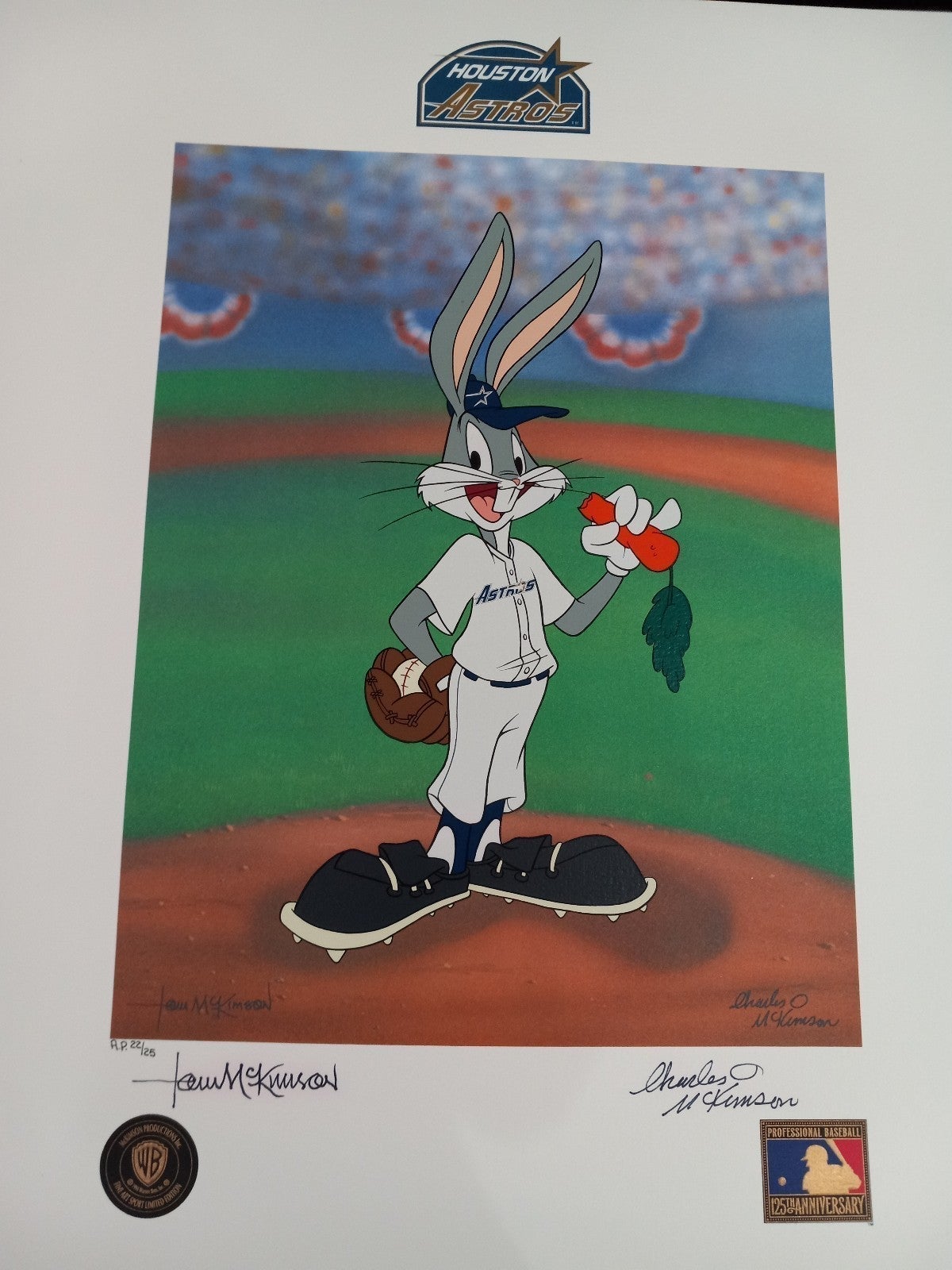 Houston Astros Bugs Bunny hand signed autograph by 2 McKimsons COA Warner Bros.