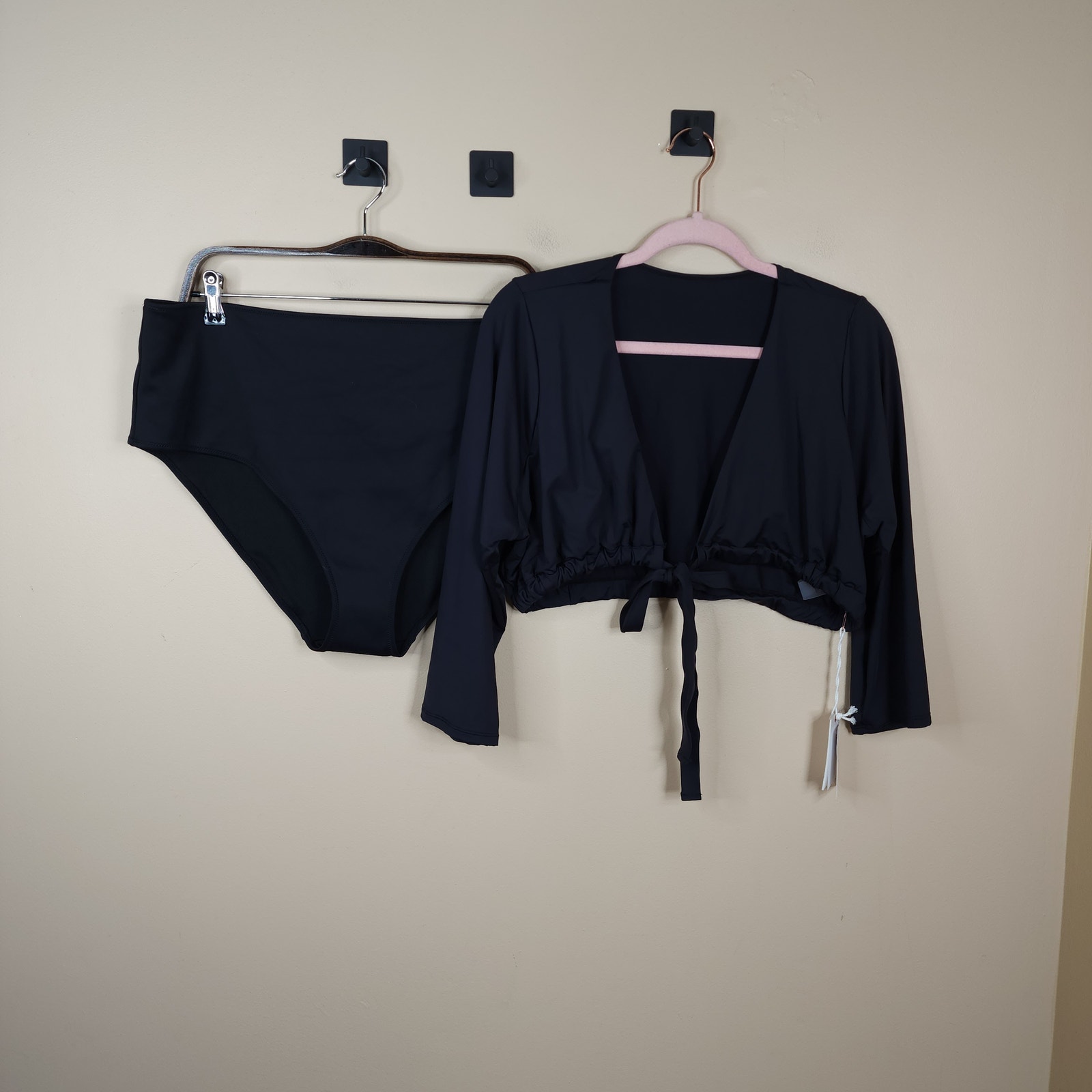 Good American Black Long Sleeve Top Compression Bottom Swim Bikini Size 6/3X