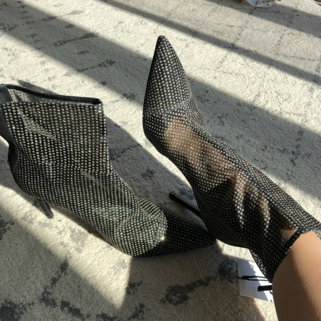 NWT Zara Semi Sheer Ankle Boots Booties with Shimmering Details