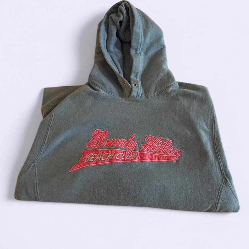 Brandy Melville Women's Green and Blue Hoody  Grey Brandy Melville Beverly Hills hoodie #hoodie