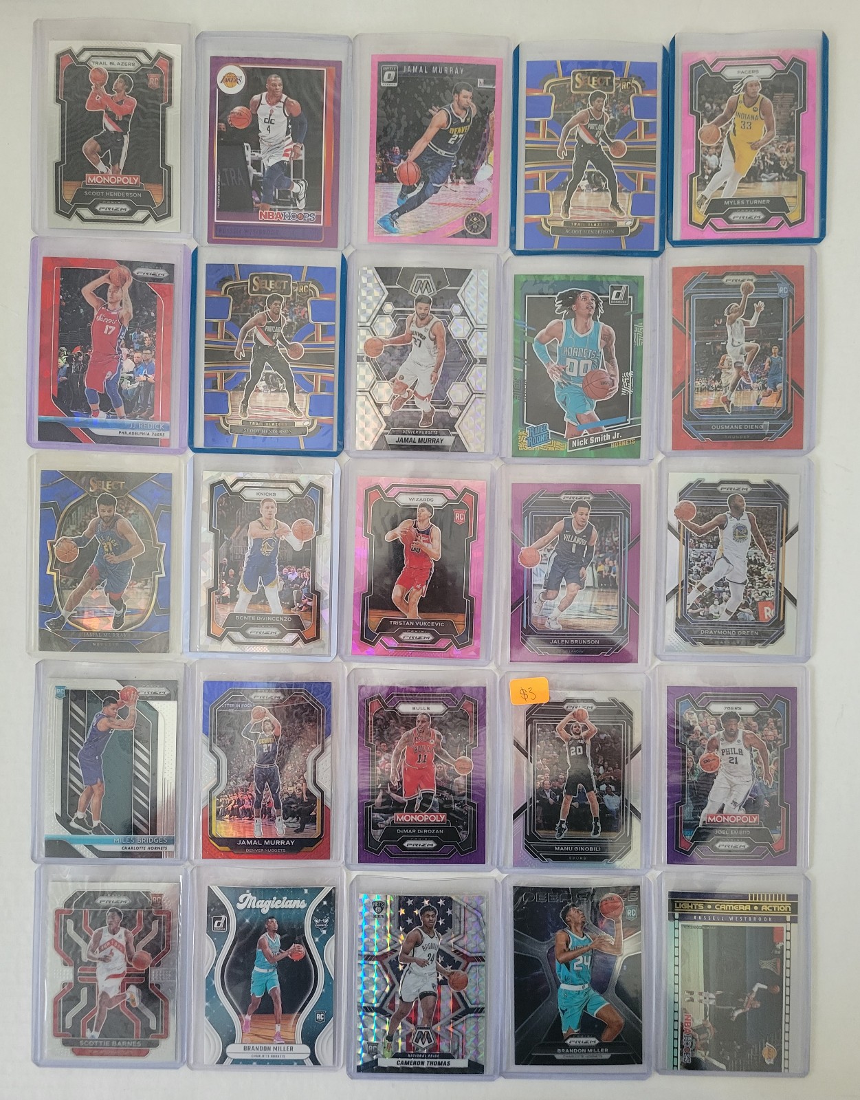 Basketball Card Lot Of 50 Colored Prizms All Stars And Rookies W/ Toploaders