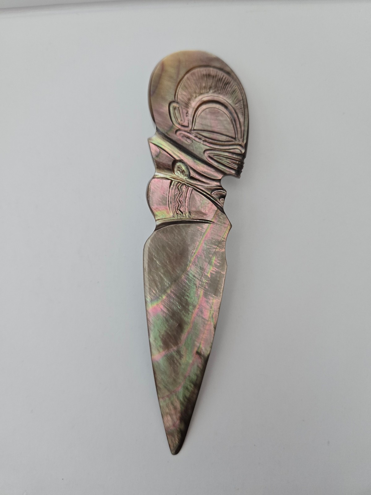 Vintage Carved Mother of Pearl Letter Opener Signed Moorea Polynesian