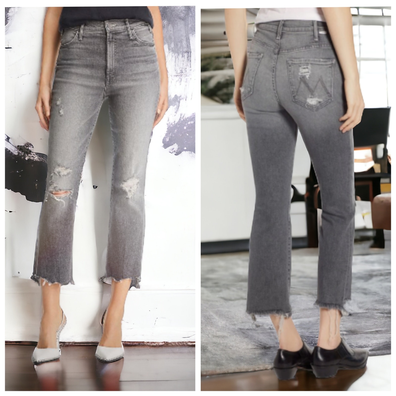 Mother the Hustler Crop Step Chew Scene of the Crime Grey Jean 28
