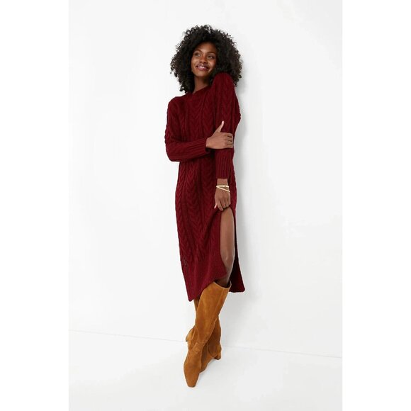 NWT Tuckernuck Hyacinth House Maddox in Maroon Cable Knit Midi Sweater Dress M