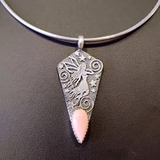 Sterling Silver Pink Conch Shell Fairy Pendant Necklace 18 Snake Chain