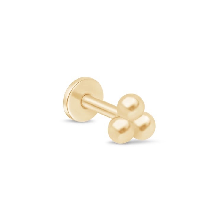 14k solid gold trio ball flatback internally threaded screw earring stud 6.5mm