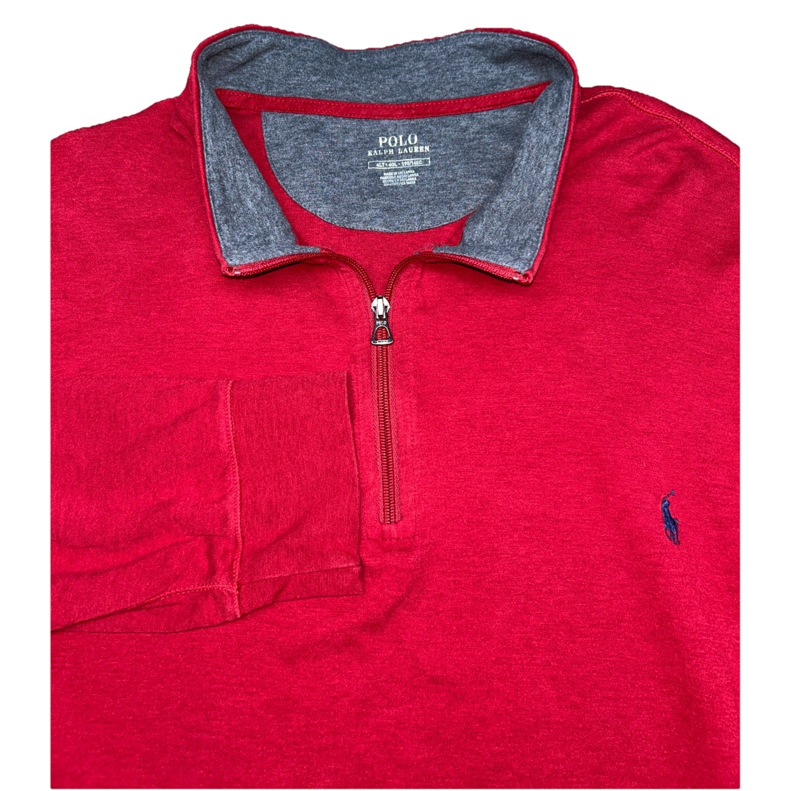 Polo Ralph Lauren Sweater Mens 4LT Red Quarter Zip Pullover, Blue Pony