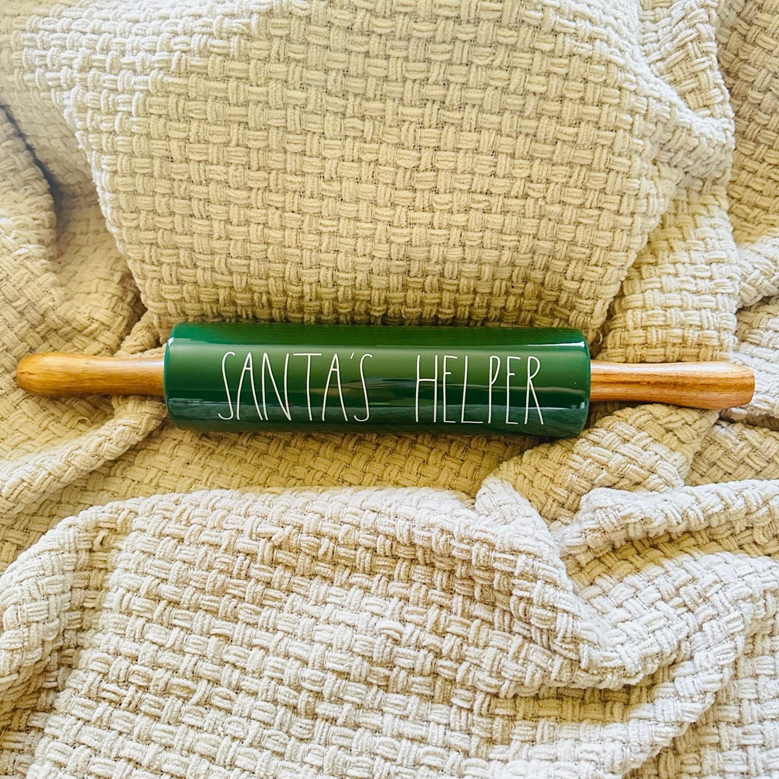 Rae Dunn Green Santas Helper Rolling PIn for Christmas