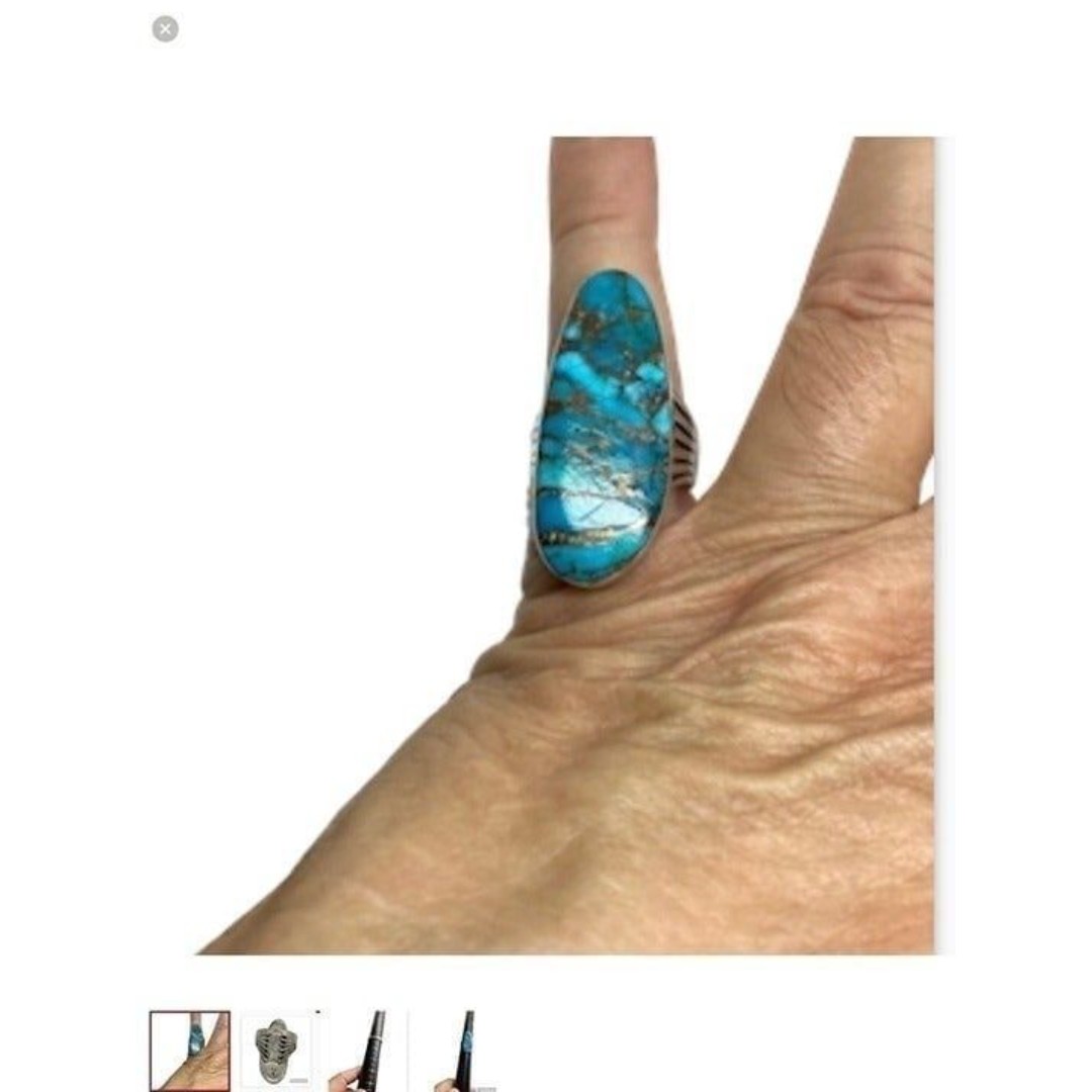 Sterling silver blue turquoise pointer ring size 9 excellent condition