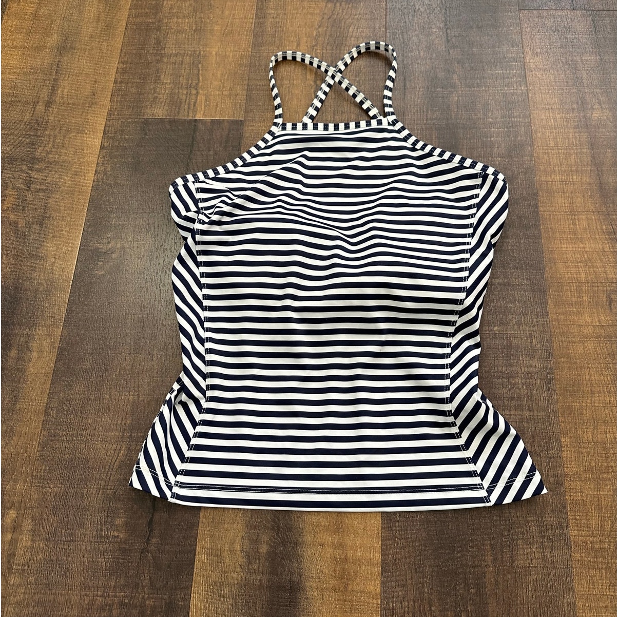 Albion Fit Striped High Neck Tankini Top Criss Cross Back Size Large
