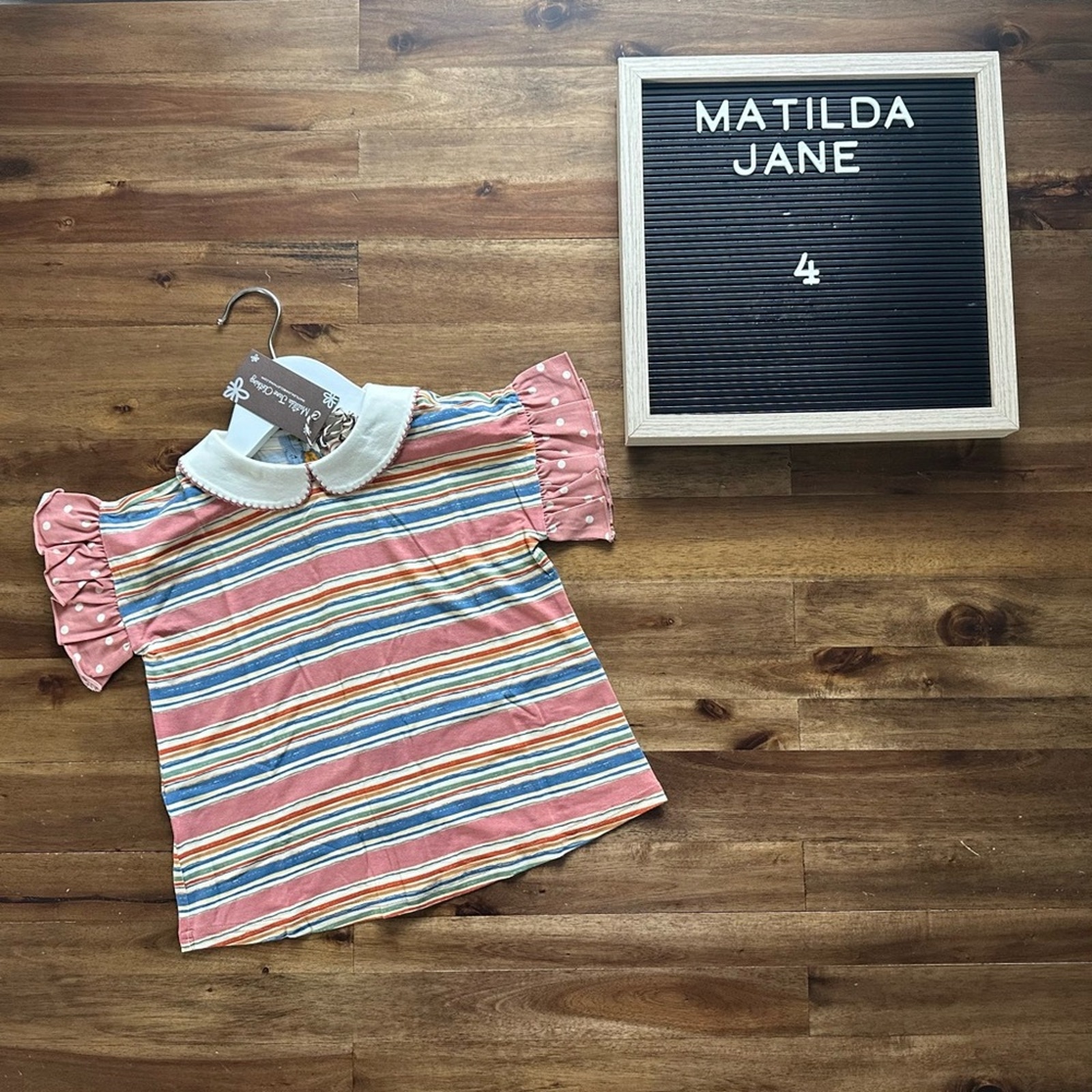 NWT Matilda Jane Heart To Heart Line Leader Stripe Knit Pink Short Sleeve Top 4