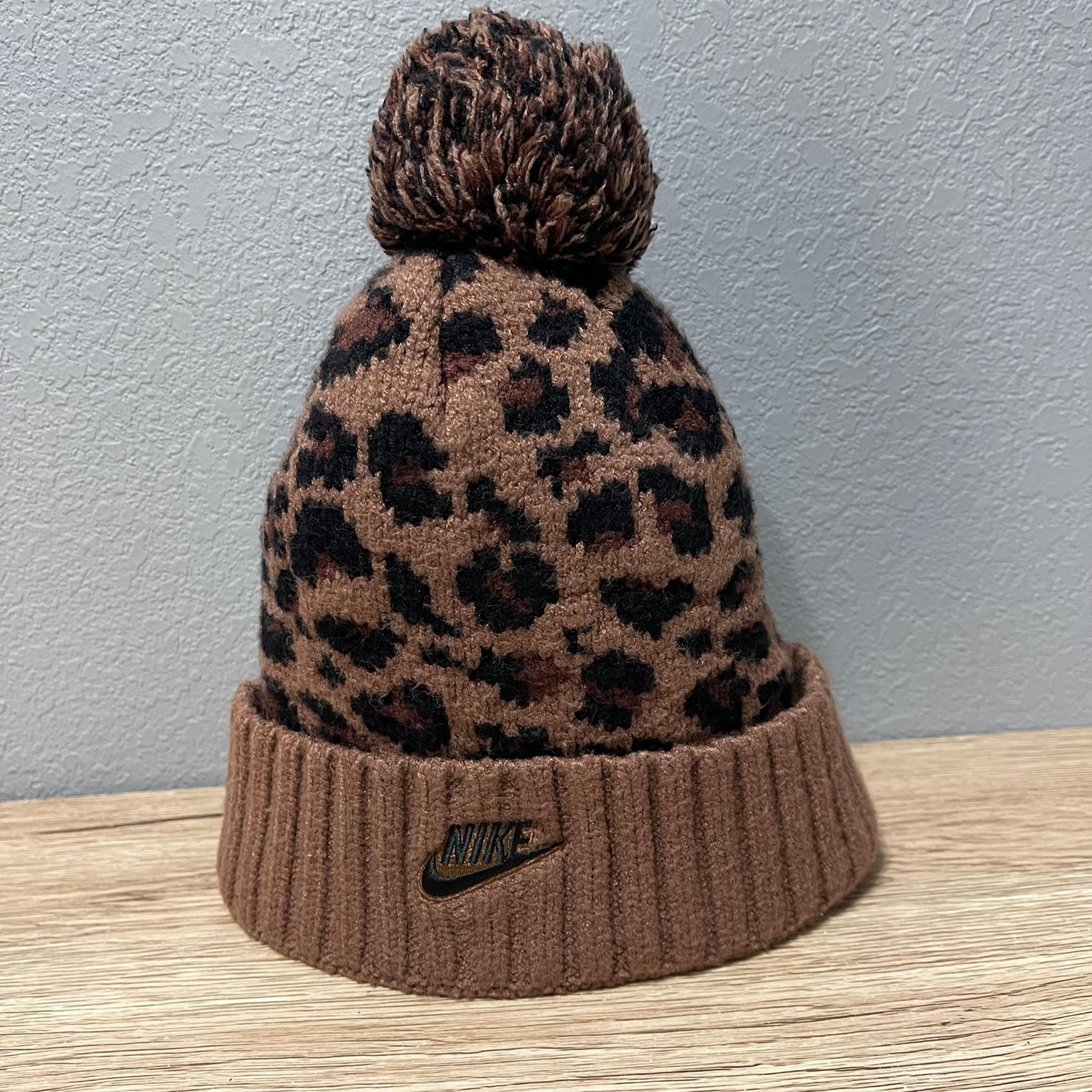 Nike NIKE Women's Cheetah Print Cuffed Knit Beanie with Black Faux Fur Lining