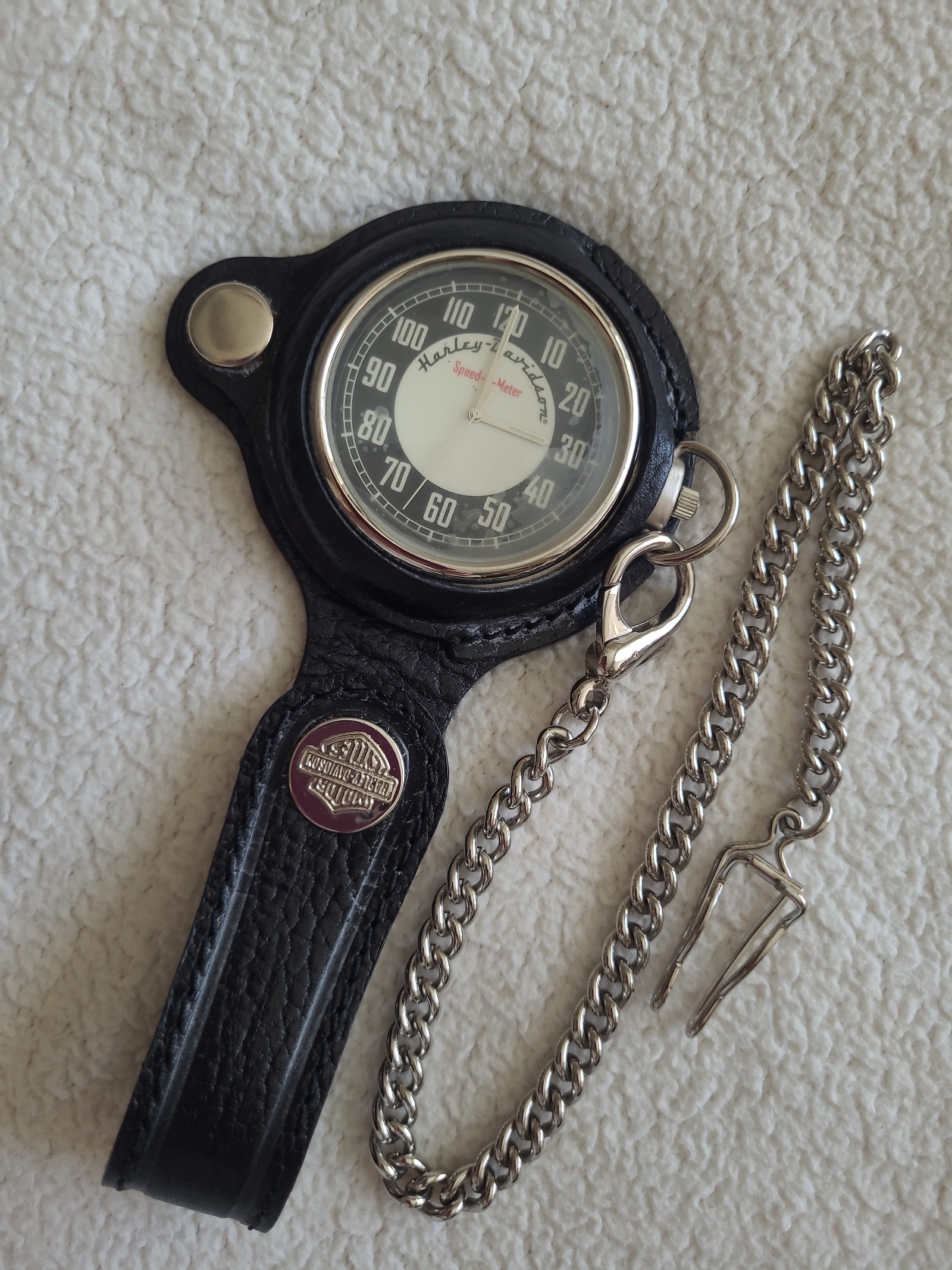 Harley-Davidson Speed O Meter pocket watch Swiss with leather holder