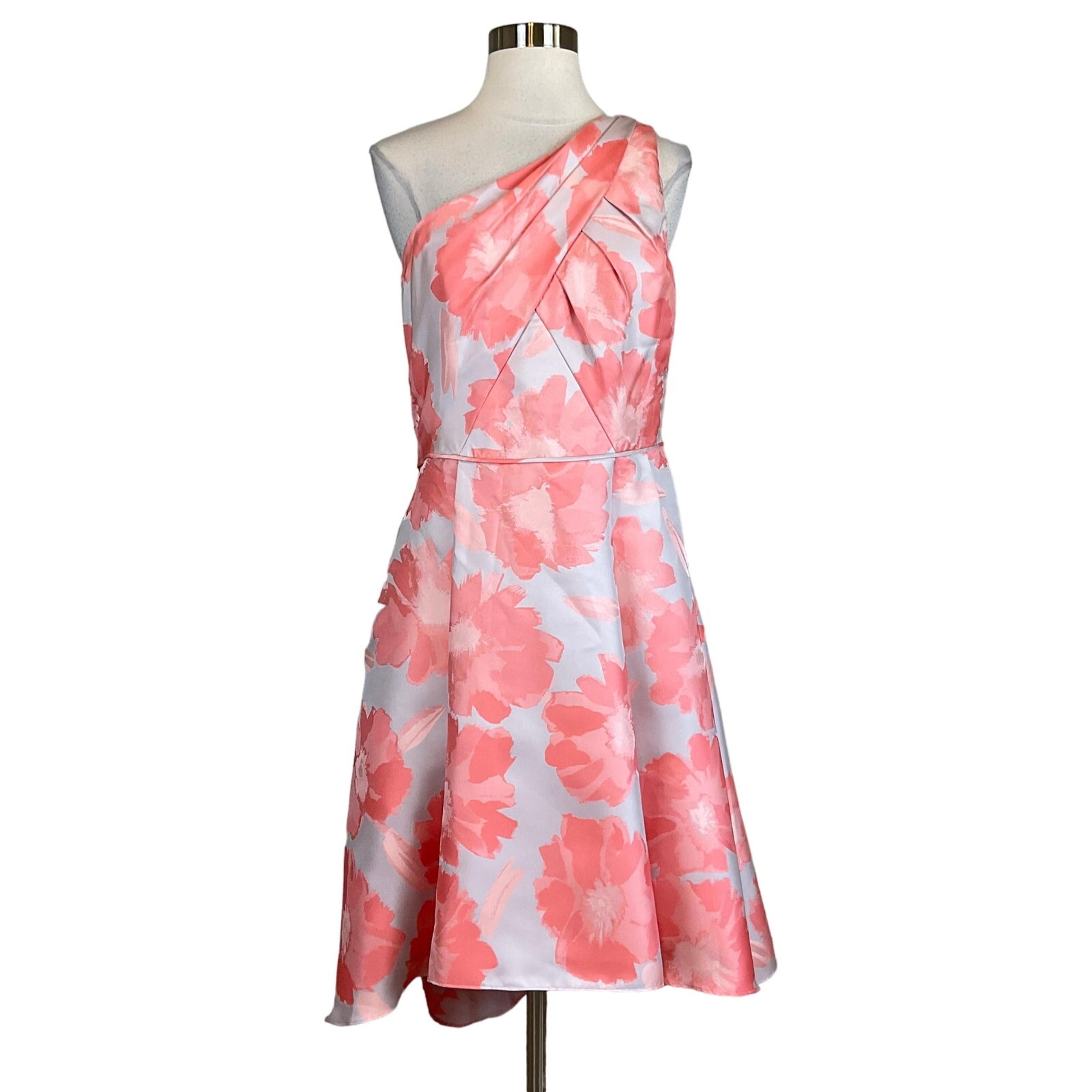 Adrianna Papell Women's Cocktail Dress Size 10 Coral Pink One Shoulder High Low