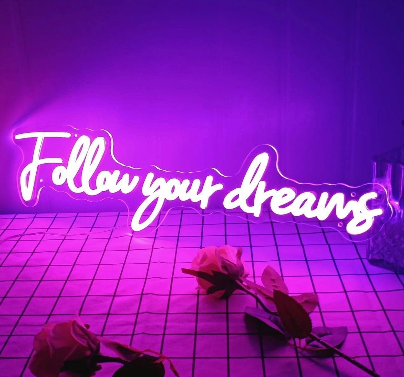 Empowering Bright Pink “Follow Your Dreams” LED Night Light Room Wall Decoration