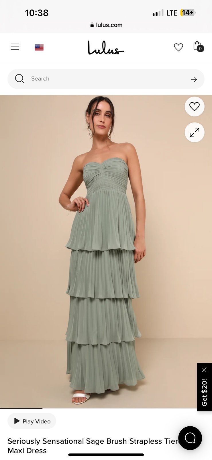 Lulus Seriously Sensational Sage Brush Strapless Tiered Maxi Dress