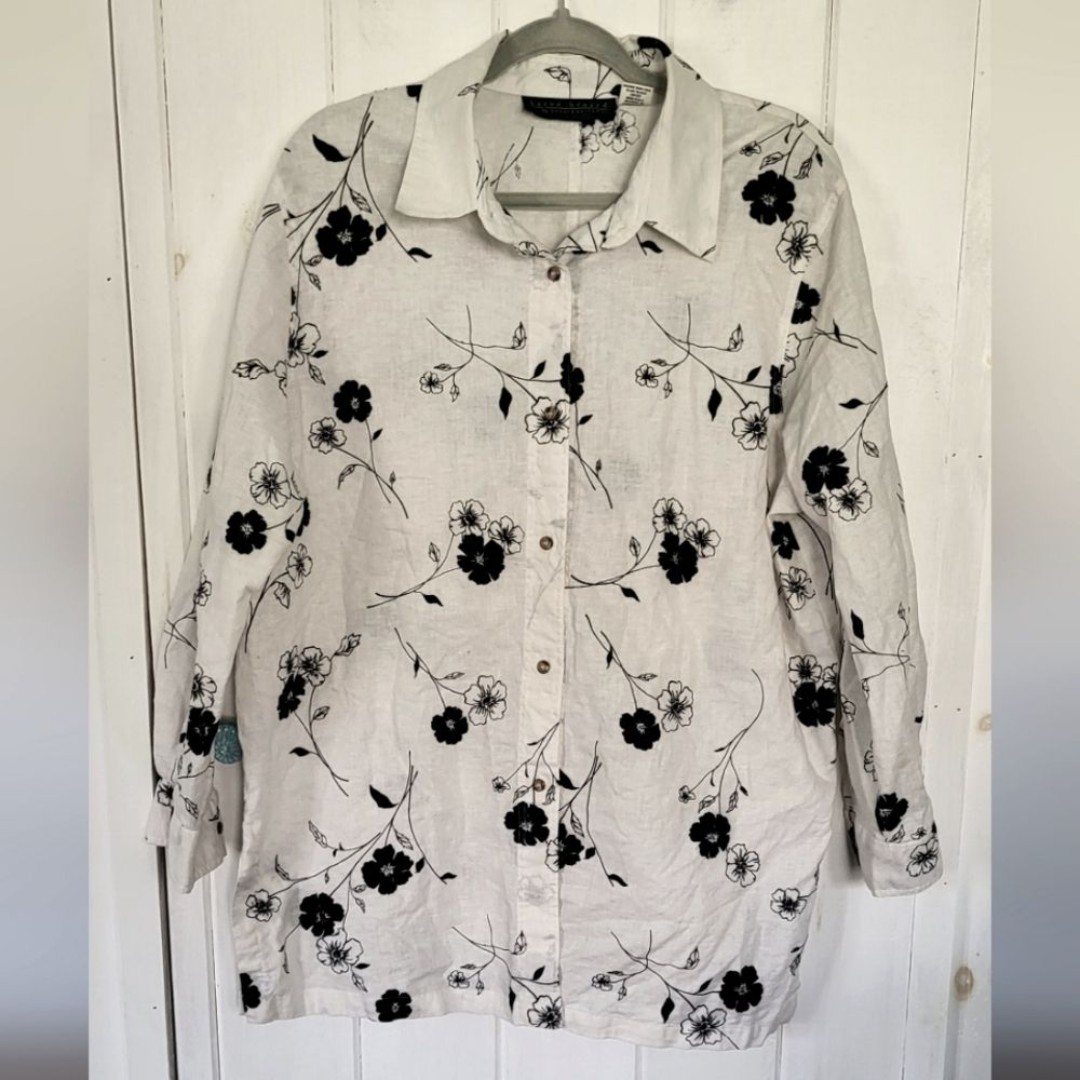 Harve Benard Linen Blend Floral Print Longline Tunic