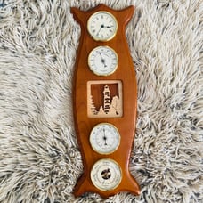 Lighthouse clock, hand carved wood, hygrometer, thermometer, barometer