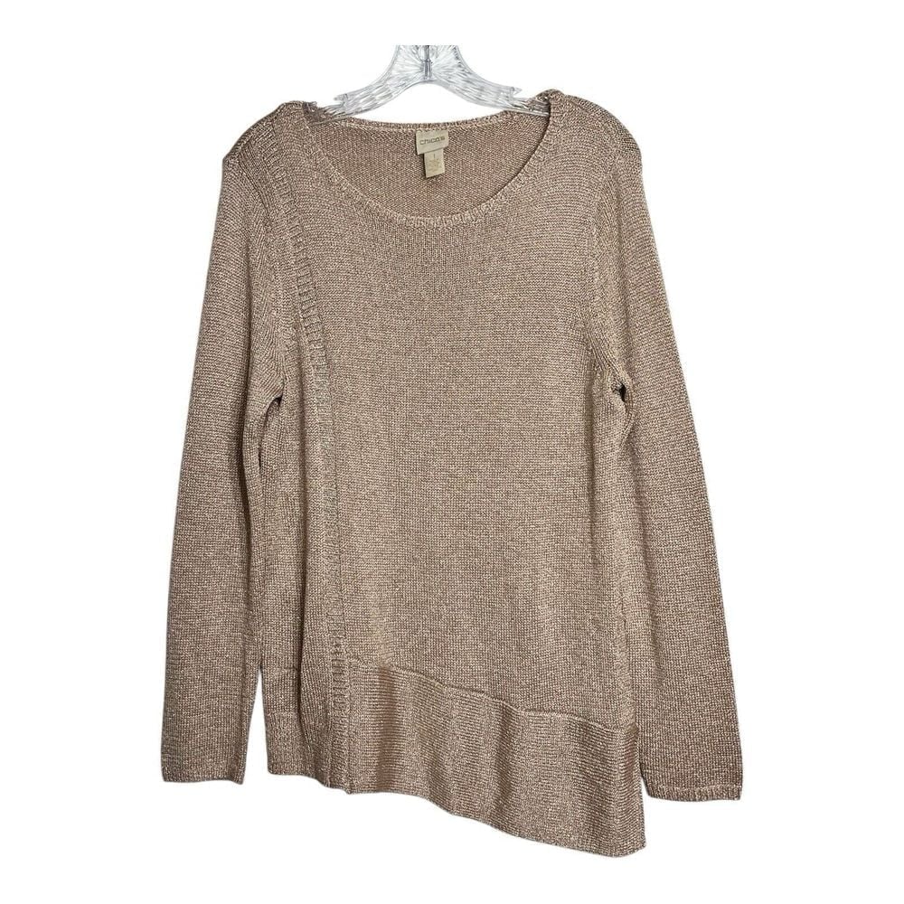 Chicos Sweater Top Womens Size 1 Medium Metallic Champagne Blush Pink Rose Gold
