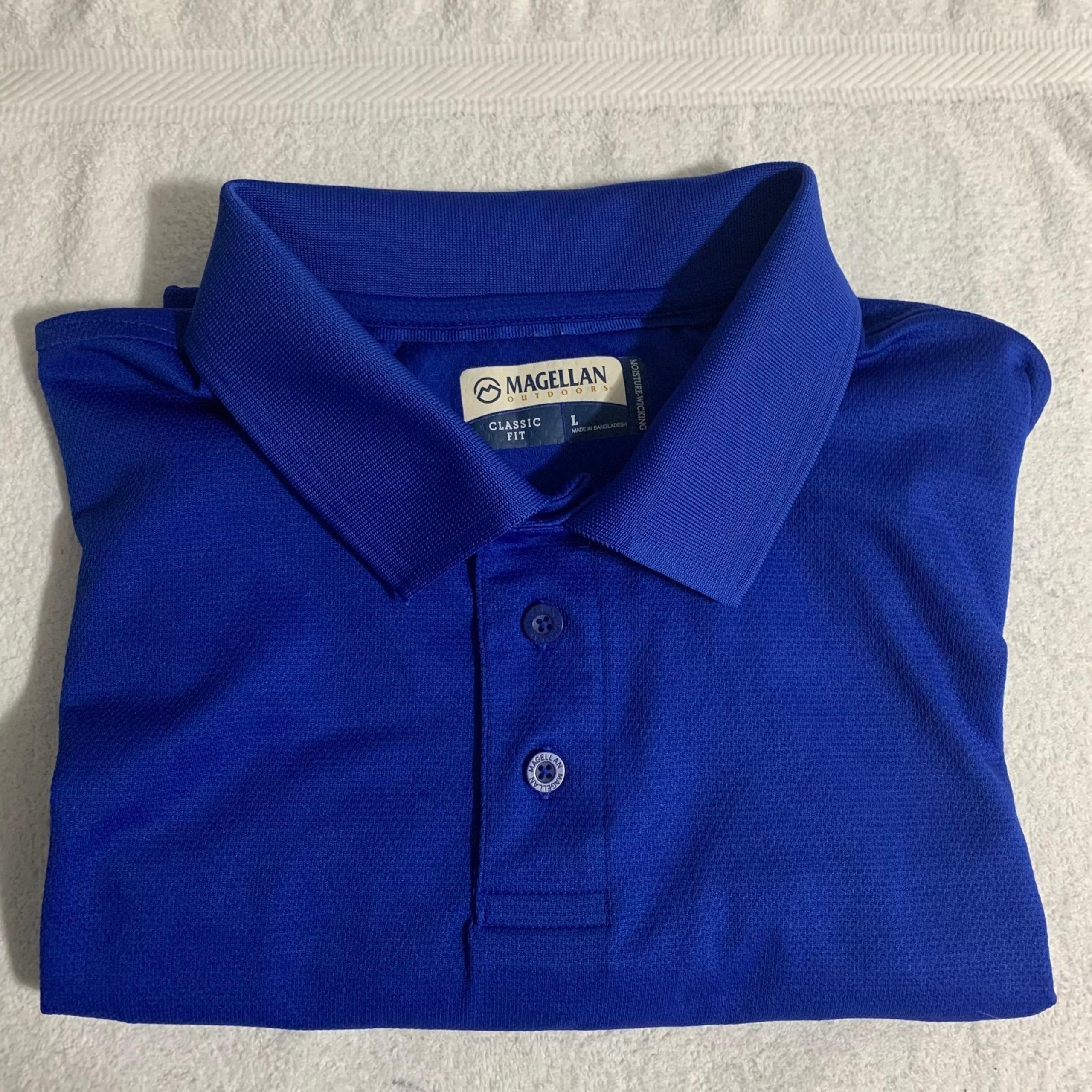 Magellan Polo Shirt Adult Blue White Outdoors Fishing Fish Casual Mens Size L