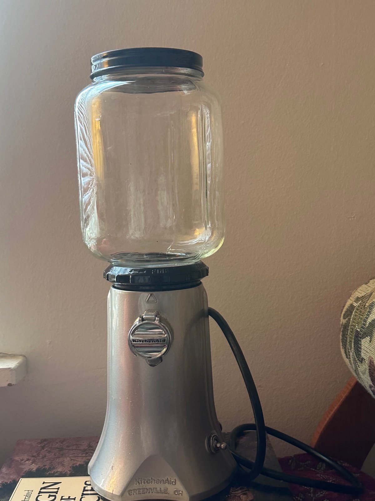 KitchenAid Coffee Mill Grinder 4KCG200MC Silver/Grey Base Glass Hopper jar works