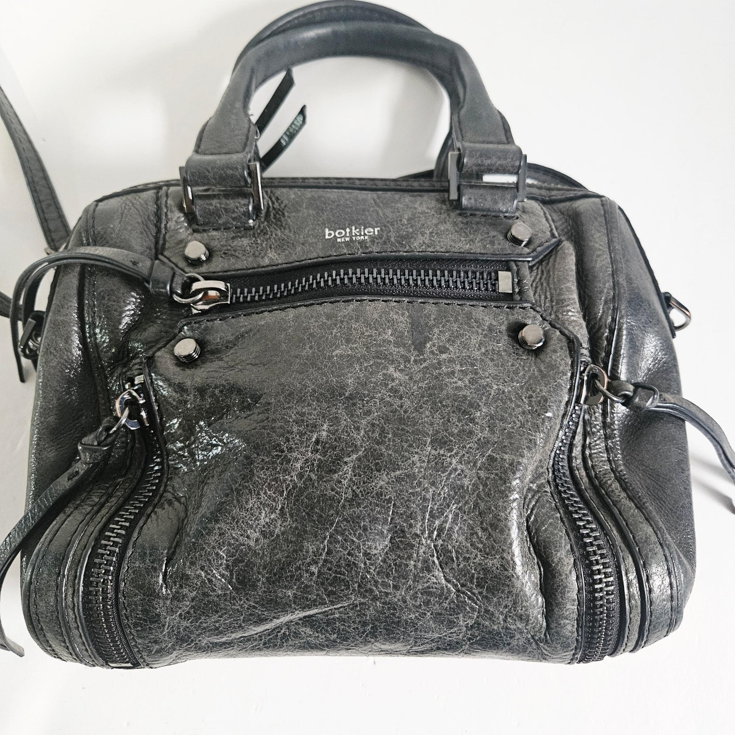 Botkier Top Handle Shoulder Bag Black Textured Leather Distressed Edgy Grunge