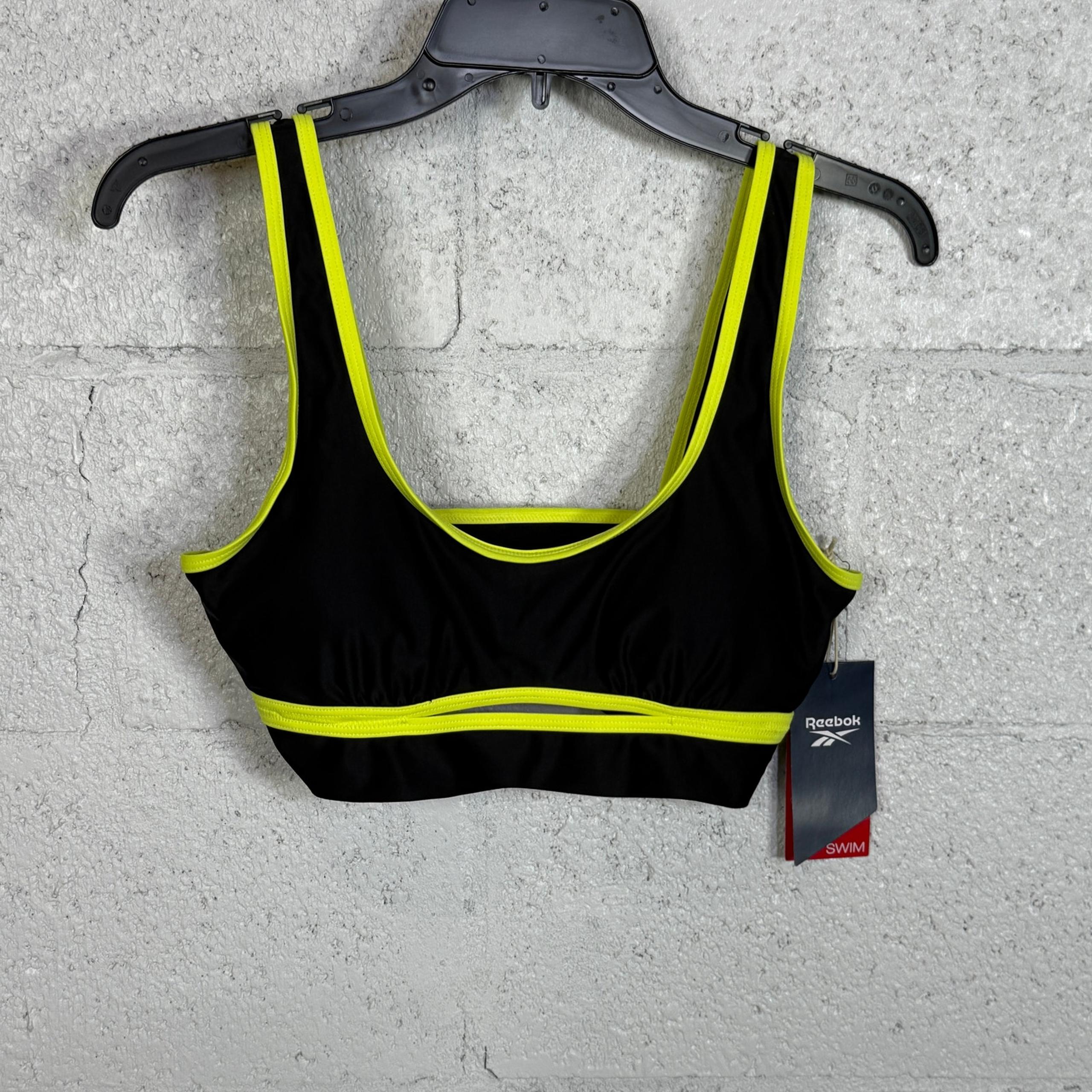 Reebok Women's Contrast-Trim Square-Neck Bikini Top - Black medium MSRP $56