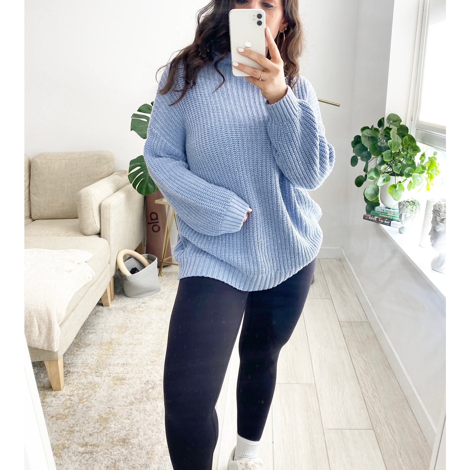 American Eagle Blue Knit Oversized Mockneck Sweater Size XS/S