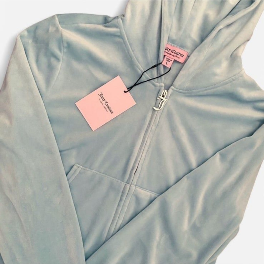 NWT - Juicy Couture Velour Pastel Turquoise Large Big Bling Tracksuit Jacket - L