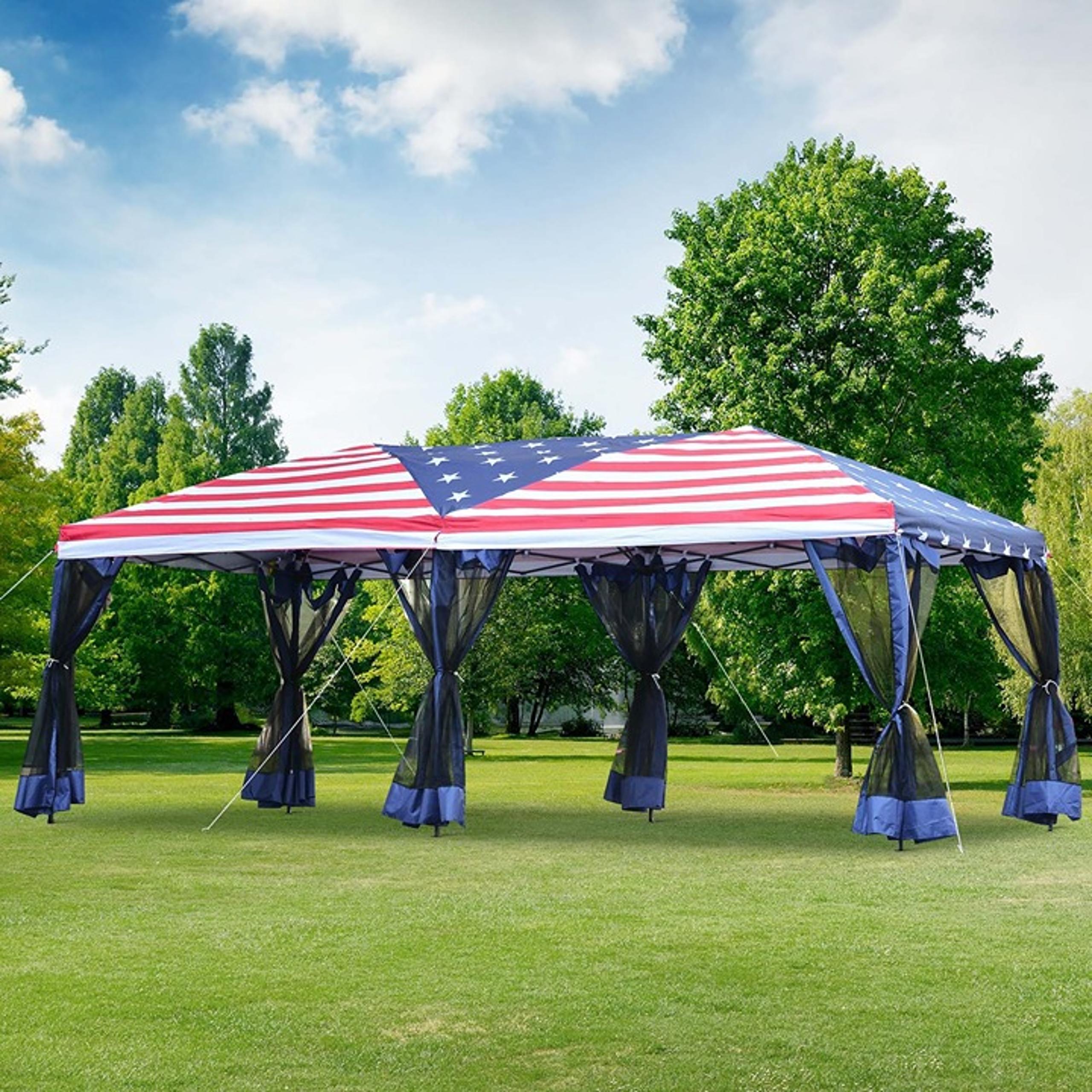 10'x20' Pop Up Party Tent Gazebo Wedding Canopy with 6 Sidewalls, American Flag