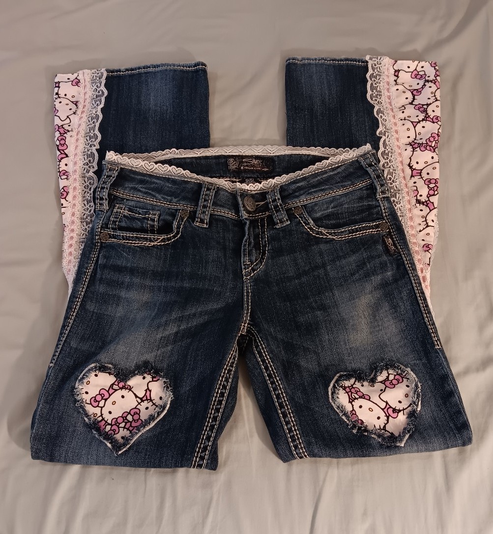 Custom coquette Y2K Hello Kitty x Silver jeans