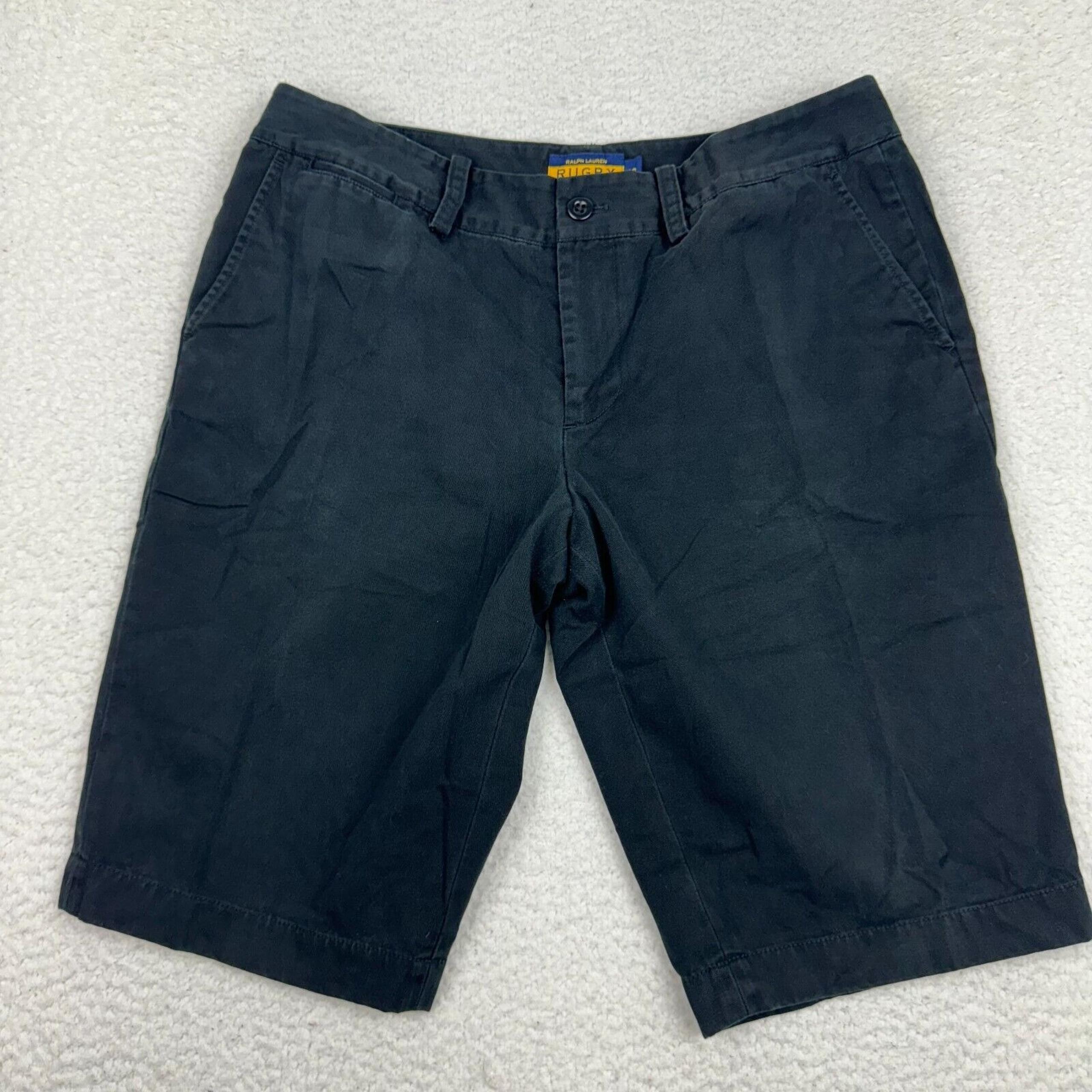 Ralph Lauren Rugby Chino Shorts Womens 12 Black Flat Front Sports Outdoor Hiking