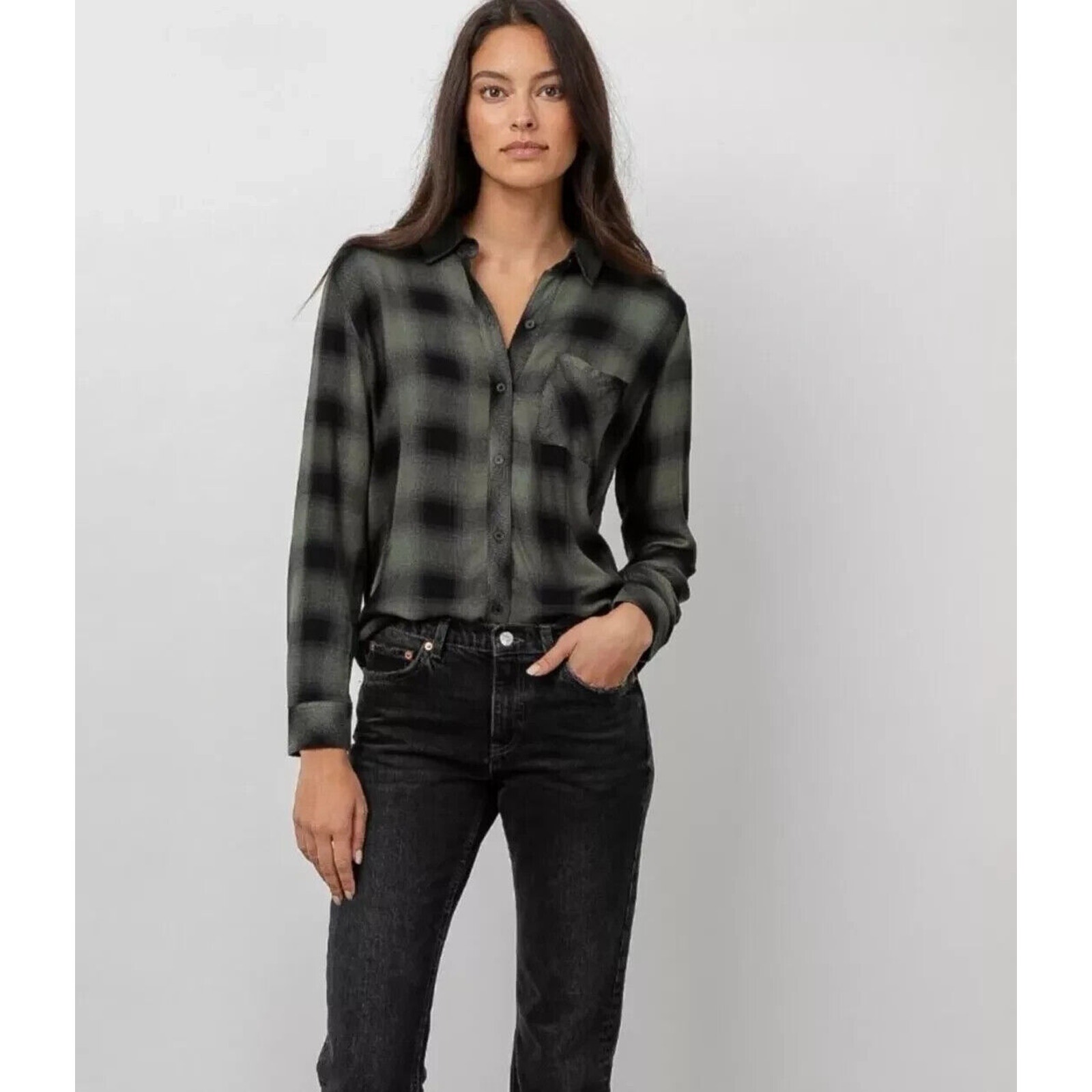 Rails NWT Women's Long Sleeve Hunter Green Plaid Long Sleeve Shirt Size XS