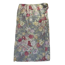 VTG 90s Ralph Lauren Womens 16 Linen Country Floral Garden Party Wrap Midi Skirt