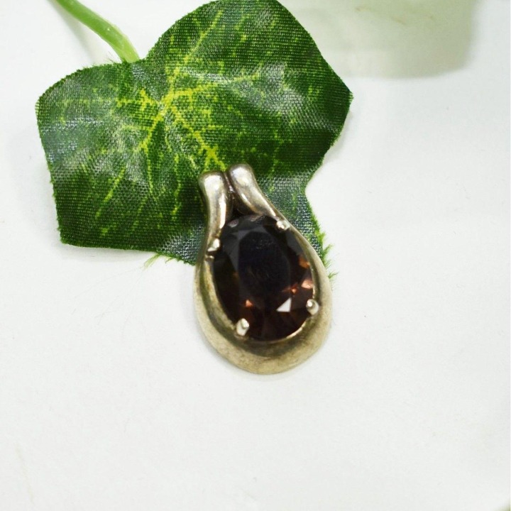 Smokey Topaz vintage sterling pendant
