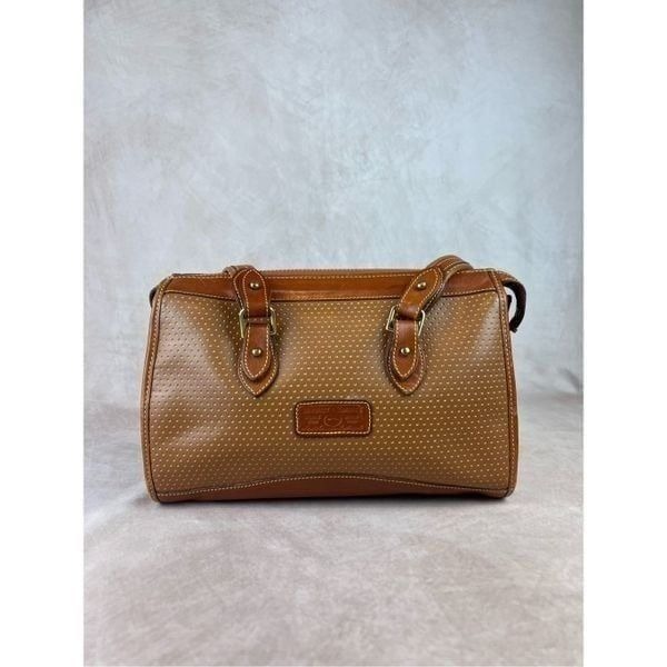 90s Dooney & Bourke Cabriolet British Brown Perforated Leather Satchel Shoulder